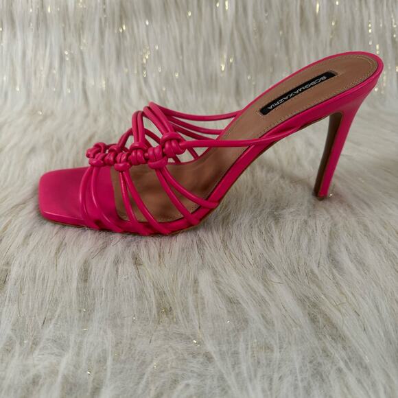 BCBGMAXAZRIA Allie Sandals Leather Fuschia Pink Square Toe Stiletto Heels 8.5M - Picture 3 of 8